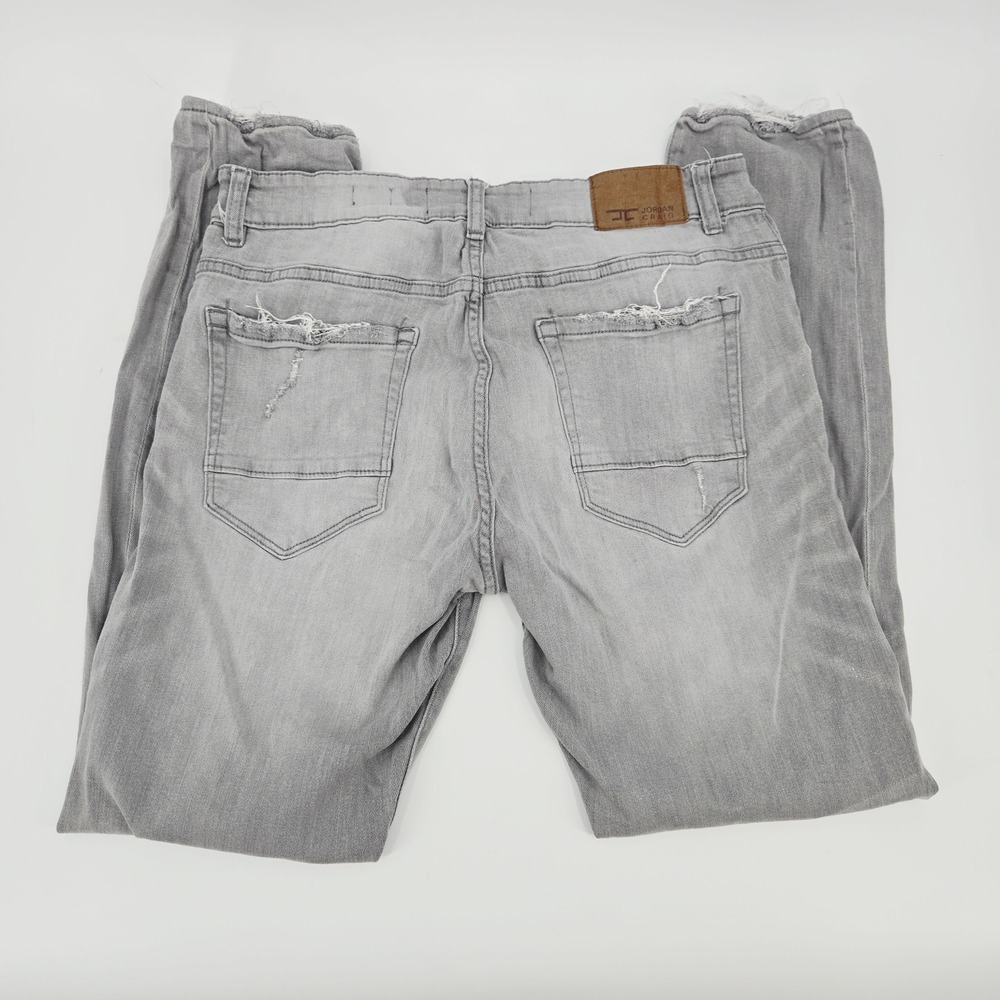 Jordan Craig Sean Fit Grey Distressed Slim Stretch Denim Jeans 34 Short Thrashed - Picture 2 of 14